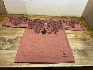 Double D Ranchwear Tunic Top XS Terracotta Embroidered Beaded Tassel Western
